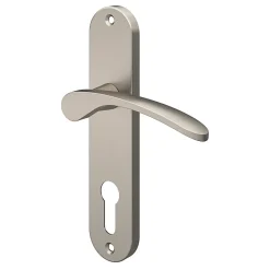 Ensemble poignée sur plaque rondcylindre GoodHome Beare effet nickel satin gris L.110.5mm x l.40mm entraxe 165mm