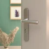 Ensemble poignée sur plaque rond GoodHome Dizel effet nickel satin gris L.121.5mm x l.33mm entraxe 195mm