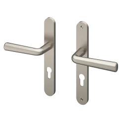 Ensemble poignée sur plaque rond GoodHome Dizel effet nickel satin gris L.121.5mm x l.33mm entraxe 195mm