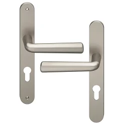 Ensemble poignée sur plaque rond GoodHome Dizel effet nickel satin gris L.121.5mm x l.33mm entraxe 195mm