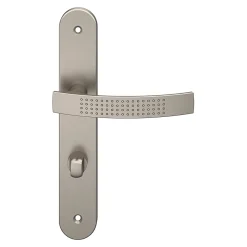 Ensemble poignée sur plaque rond à condamnation GoodHome Diss effet nickel satin gris L.139mm x l.40mm entraxe 195mm