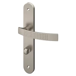 Ensemble poignée sur plaque rond à condamnation GoodHome Diss effet nickel satin gris L.139mm x l.40mm entraxe 195mm