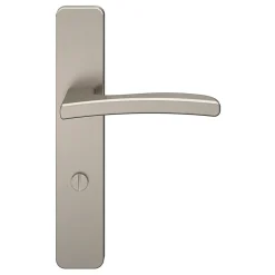 Ensemble poignée sur plaque rectangulaire à condamnation GoodHome Irvil effet nickel satin gris L.126.5mm x l.42mm entraxe 165-195mm