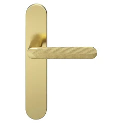 Ensemble poignée sur plaque rond GoodHome Garlan effet laiton satin doré L.125mm x l.42mm entraxe 165-195mm
