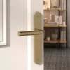 Ensemble poignée sur plaque rond GoodHome Tudy effet laiton brillant doré L.119mm x l.41mm entraxe 195mm