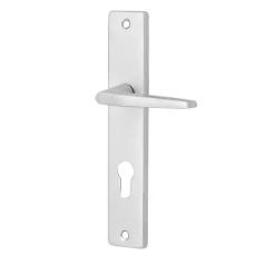Ensemble poignée sur plaque rectangulaire Colan effet argenté satin gris chromé L.106mm x l.39.8mm entraxe 195mm