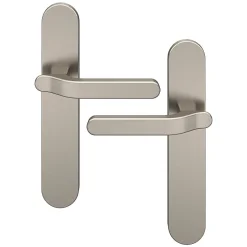 Ensemble poignée sur plaque rond GoodHome Prat effet nickel satin gris L.129mm x l.42mm entraxe 165-195mm
