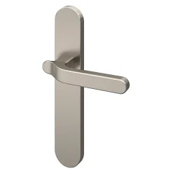 Ensemble poignée sur plaque rond GoodHome Prat effet nickel satin gris L.129mm x l.42mm entraxe 165-195mm