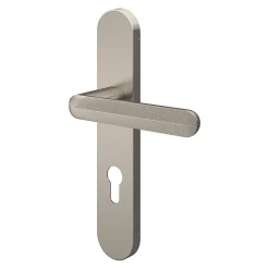 Ensemble poignée sur plaque rondcylindre GoodHome Garlan effet nickel satin gris L.125mm x l.42mm entraxe 165-195mm