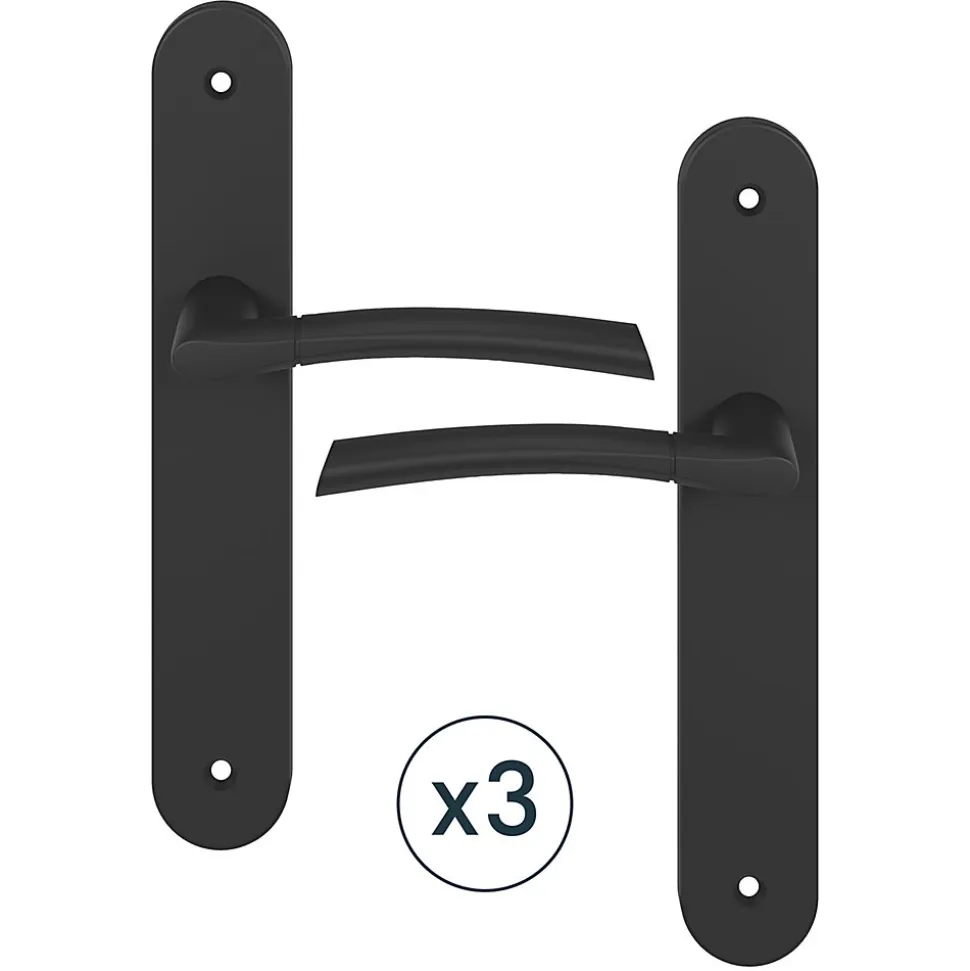 Ensemble poignée sur plaque rond GoodHome Hirel effet nickel mat noir L.128mm x l.40mm entraxe 195mm