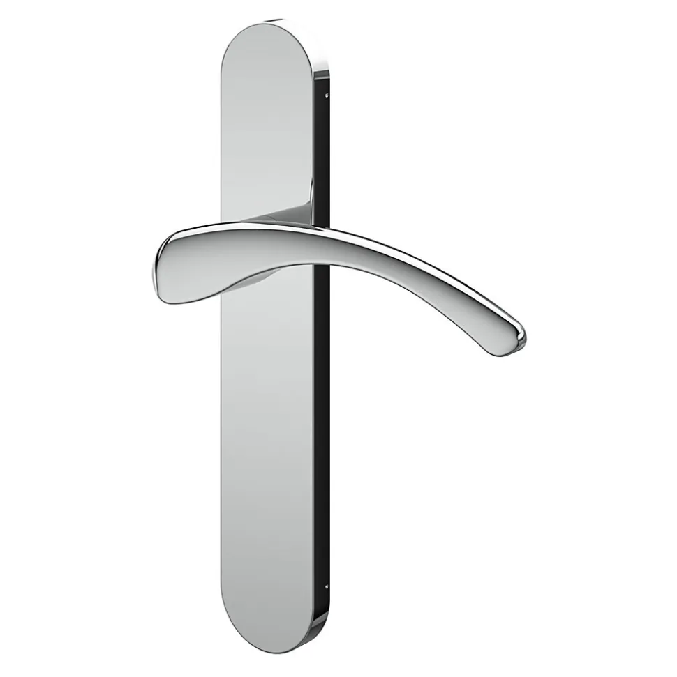 Ensemble poignée sur plaque rond GoodHome Ruis effet chromé gris L.138.5mm x l.42mm entraxe 165-195mm