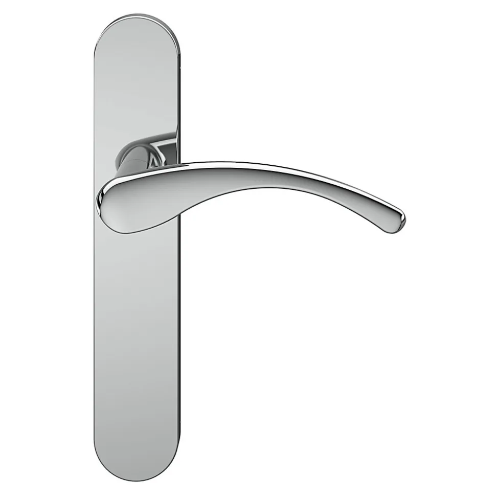 Ensemble poignée sur plaque rond GoodHome Ruis effet chromé gris L.138.5mm x l.42mm entraxe 165-195mm