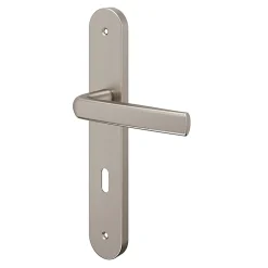Ensemble poignée sur plaque Incurvé serrure GoodHome Primel effet nickel satin gris L.126mm x l.40mm entraxe 195mm