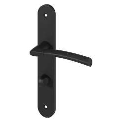 Ensemble poignée sur plaque rond à condamnation GoodHome Hirel effet nickel mat noir L.128mm x l.40mm entraxe 195mm