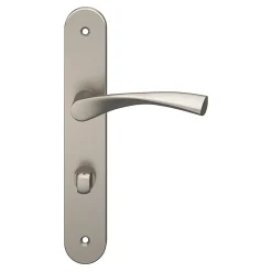 Ensemble poignée sur plaque rond à condamnation GoodHome Breage effet nickel satin gris L.120.5mm x l.40mm entraxe 195mm