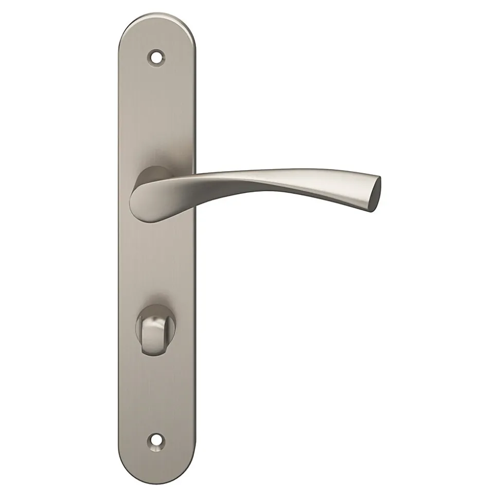 Ensemble poignée sur plaque rond à condamnation GoodHome Breage effet nickel satin gris L.120.5mm x l.40mm entraxe 195mm