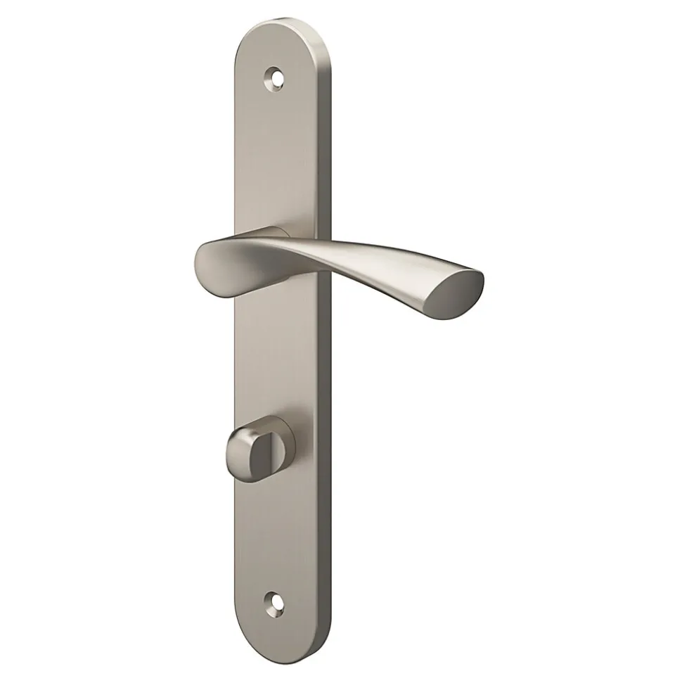 Ensemble poignée sur plaque rond à condamnation GoodHome Breage effet nickel satin gris L.120.5mm x l.40mm entraxe 195mm