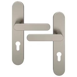 Ensemble poignée sur plaque rondcylindre GoodHome Minzh effet nickel satin gris L.120mm x l.42mm entraxe 165-195mm