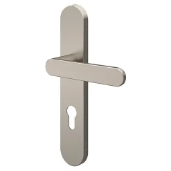 Ensemble poignée sur plaque rondcylindre GoodHome Minzh effet nickel satin gris L.120mm x l.42mm entraxe 165-195mm