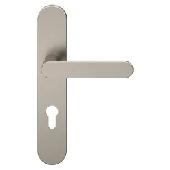Ensemble poignée sur plaque rondcylindre GoodHome Minzh effet nickel satin gris L.120mm x l.42mm entraxe 165-195mm