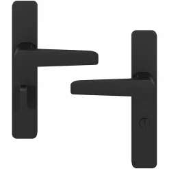 Ensemble poignée sur plaque rectangulaire à condamnation GoodHome Kerver effet nickel mat noir L.128mm x l.42mm entraxe 165-195mm