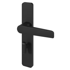 Ensemble poignée sur plaque rectangulaire à condamnation GoodHome Kerver effet nickel mat noir L.128mm x l.42mm entraxe 165-195mm
