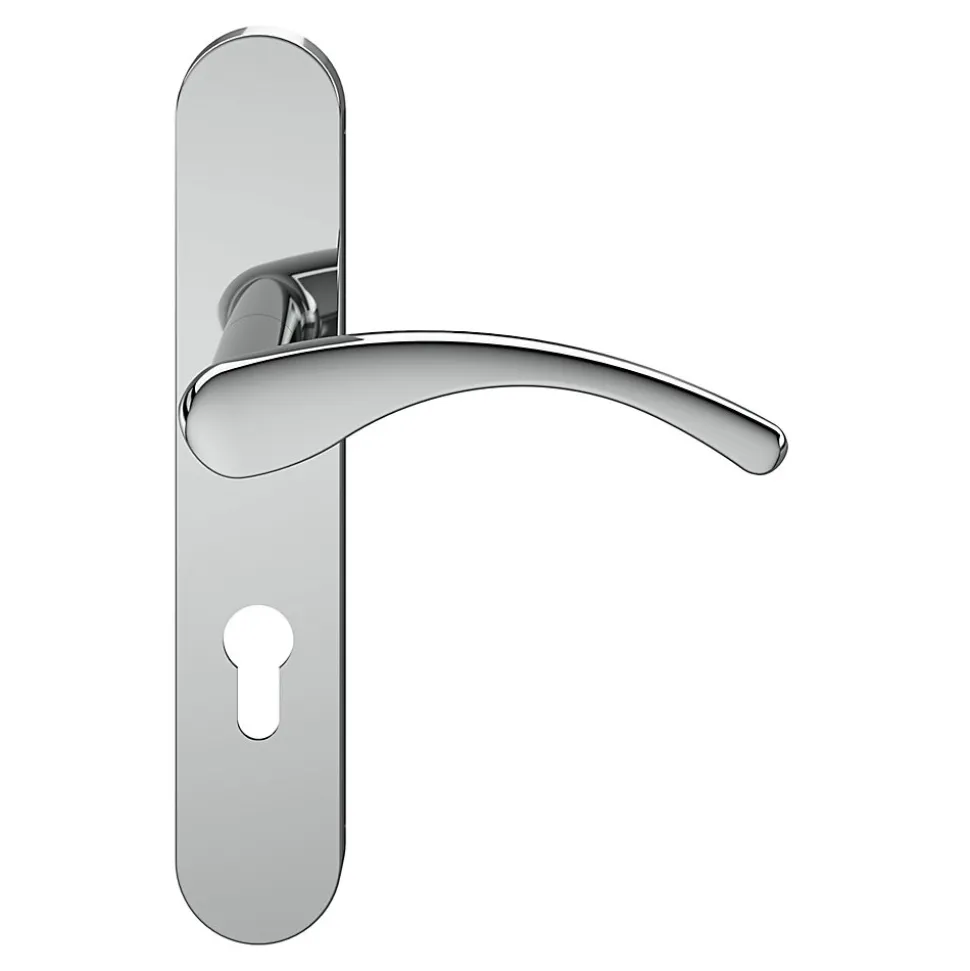 Ensemble poignée sur plaque rondcylindre GoodHome Ruis effet chromé gris L.138.5mm x l.42mm entraxe 165-195mm
