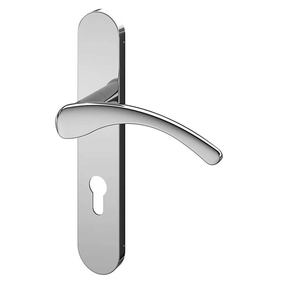 Ensemble poignée sur plaque rondcylindre GoodHome Ruis effet chromé gris L.138.5mm x l.42mm entraxe 165-195mm
