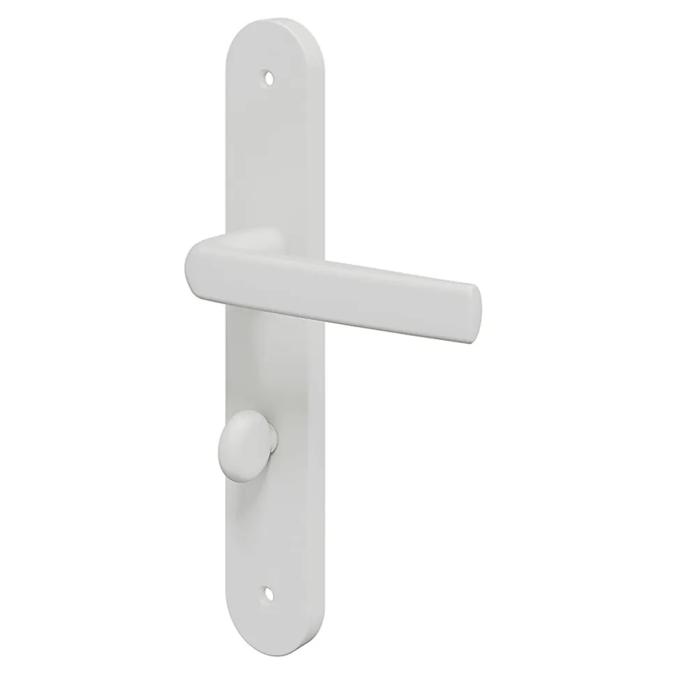 Ensemble poignée sur plaque Incurvé à condamnation GoodHome Primel mat blanc L.126mm x l.40mm entraxe 195mm