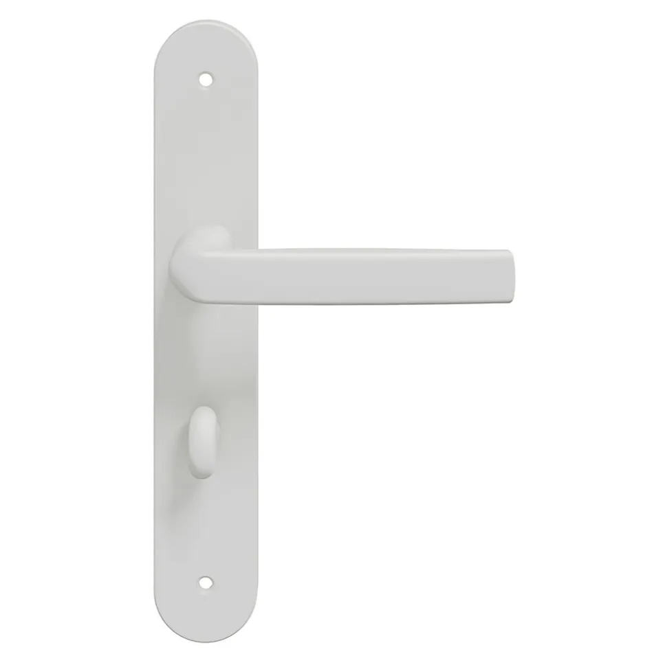 Ensemble poignée sur plaque Incurvé à condamnation GoodHome Primel mat blanc L.126mm x l.40mm entraxe 195mm