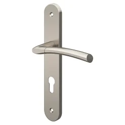 Ensemble poignée sur plaque rond cylindre GoodHome Hirel effet nickel satin gris chromé L.128mm x l.40mm entraxe 195mm