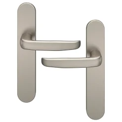 Ensemble poignée sur plaque rond GoodHome Govlin effet nickel satin gris L.130mm x l.42mm entraxe 165-195mm