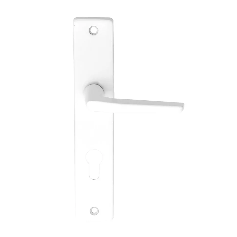 Ensemble poignée sur plaque cylindre rectangulaire Colan satin blanc L.106mm x l.39.8mm entraxe 195mm