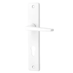 Ensemble poignée sur plaque cylindre rectangulaire Colan satin blanc L.106mm x l.39.8mm entraxe 195mm