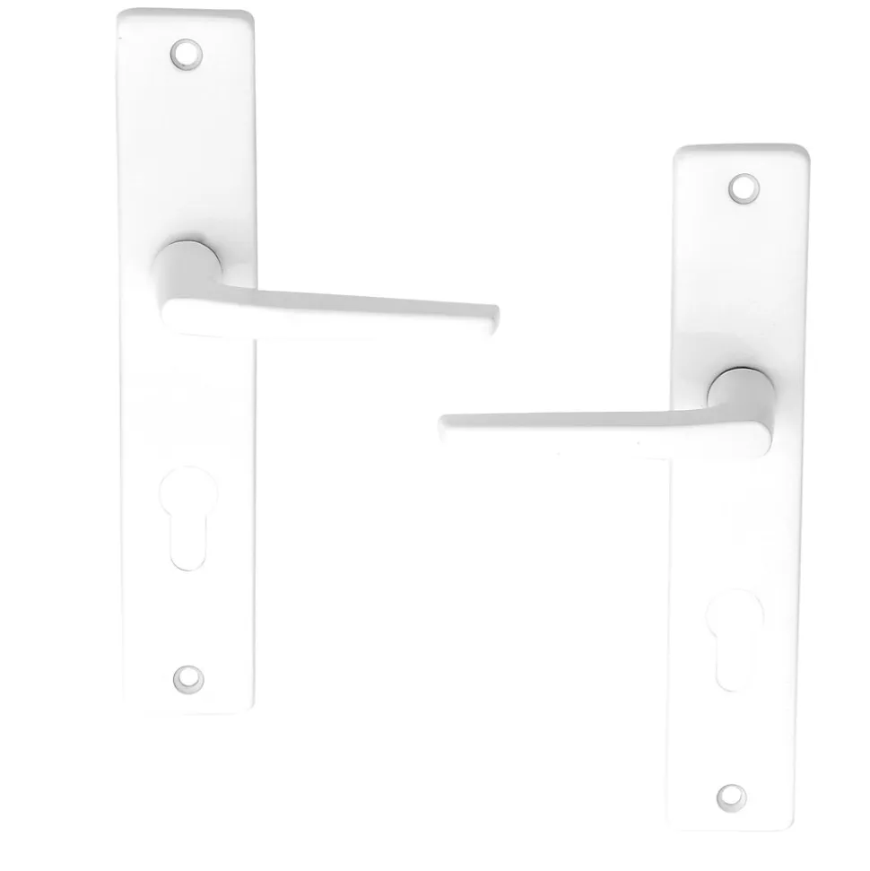 Ensemble poignée sur plaque cylindre rectangulaire Colan satin blanc L.106mm x l.39.8mm entraxe 195mm