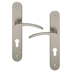 Ensemble poignée sur plaque rondcylindre GoodHome Beare effet nickel satin gris L.110.5mm x l.40mm entraxe 195mm