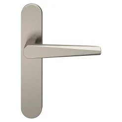 Ensemble poignée sur plaque rond GoodHome Keri effet nickel satin gris L.140mm x l.42mm entraxe 165-195mm