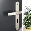 Ensemble poignée sur plaque rondcylindre GoodHome Diss effet nickel satin gris L.139mm x l.40mm entraxe 195mm