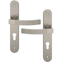 Ensemble poignée sur plaque rondcylindre GoodHome Diss effet nickel satin gris L.139mm x l.40mm entraxe 195mm