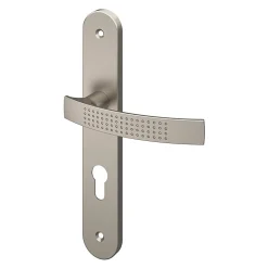 Ensemble poignée sur plaque rondcylindre GoodHome Diss effet nickel satin gris L.139mm x l.40mm entraxe 195mm