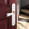 Ensemble poignée sur plaque Droit GoodHome Porcelaine Vras blanc L.115mm x l.45mm entraxe 195mm