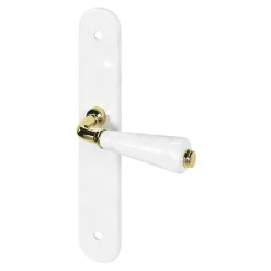 Ensemble poignée sur plaque Droit GoodHome Porcelaine Vras blanc L.115mm x l.45mm entraxe 195mm
