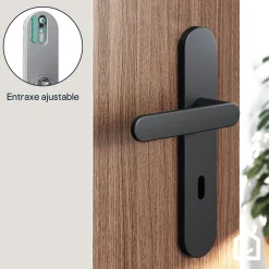 Ensemble poignée sur plaque rond serrure GoodHome Minzh effet nickel mat noir L.120mm x l.42mm entraxe 165-195mm