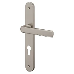 Ensemble poignée sur plaque Incurvé GoodHome Primel effet nickel satin gris L.126mm x l.33mm entraxe 195mm