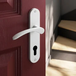 Ensemble poignée sur plaque rondcylindre GoodHome Beare mat blanc L.110.5mm x l.40mm entraxe 165mm