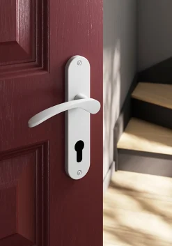Ensemble poignée sur plaque rondcylindre GoodHome Beare mat blanc L.110.5mm x l.40mm entraxe 165mm