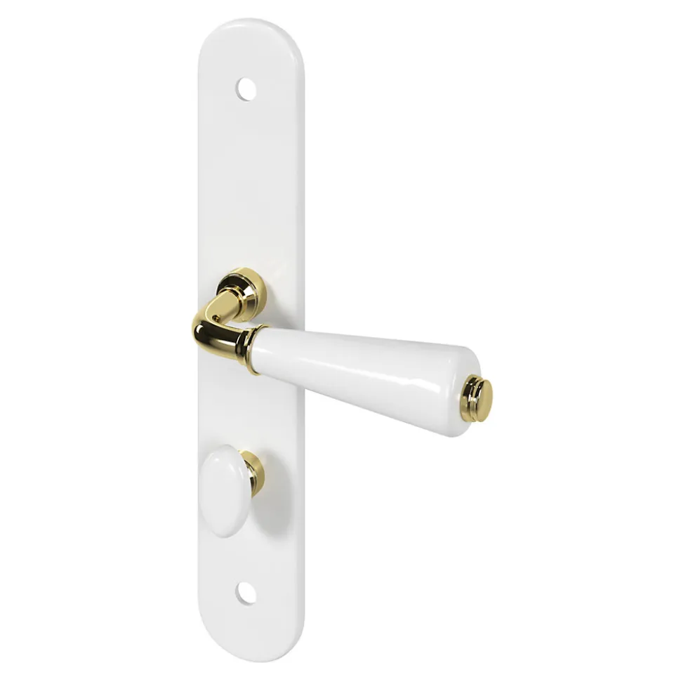 Ensemble poignée sur plaque Droit à condamnation GoodHome Porcelaine Vras blanc L.115mm x l.45mm entraxe 195mm