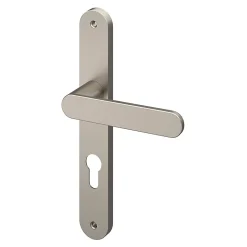 Ensemble poignée sur plaque rond GoodHome Minzh effet nickel satin gris L.120mm x l.33mm entraxe 195mm