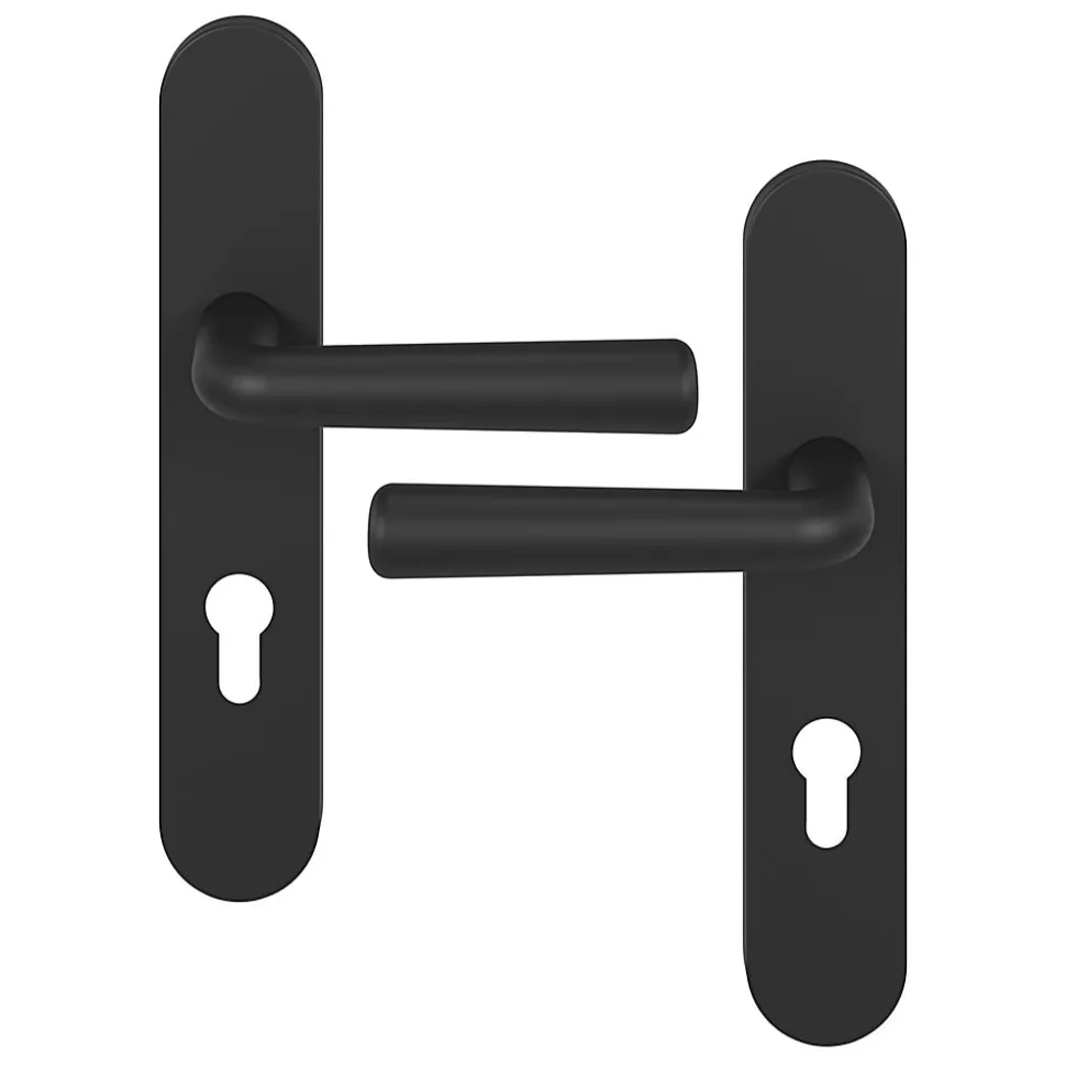 Ensemble poignée sur plaque rondcylindre GoodHome Dizel effet nickel mat noir L.121.5mm x l.42mm entraxe 165-195mm