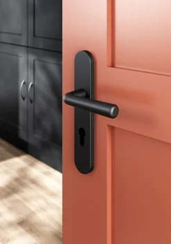 Ensemble poignée sur plaque rondcylindre GoodHome Dizel effet nickel mat noir L.121.5mm x l.42mm entraxe 165-195mm